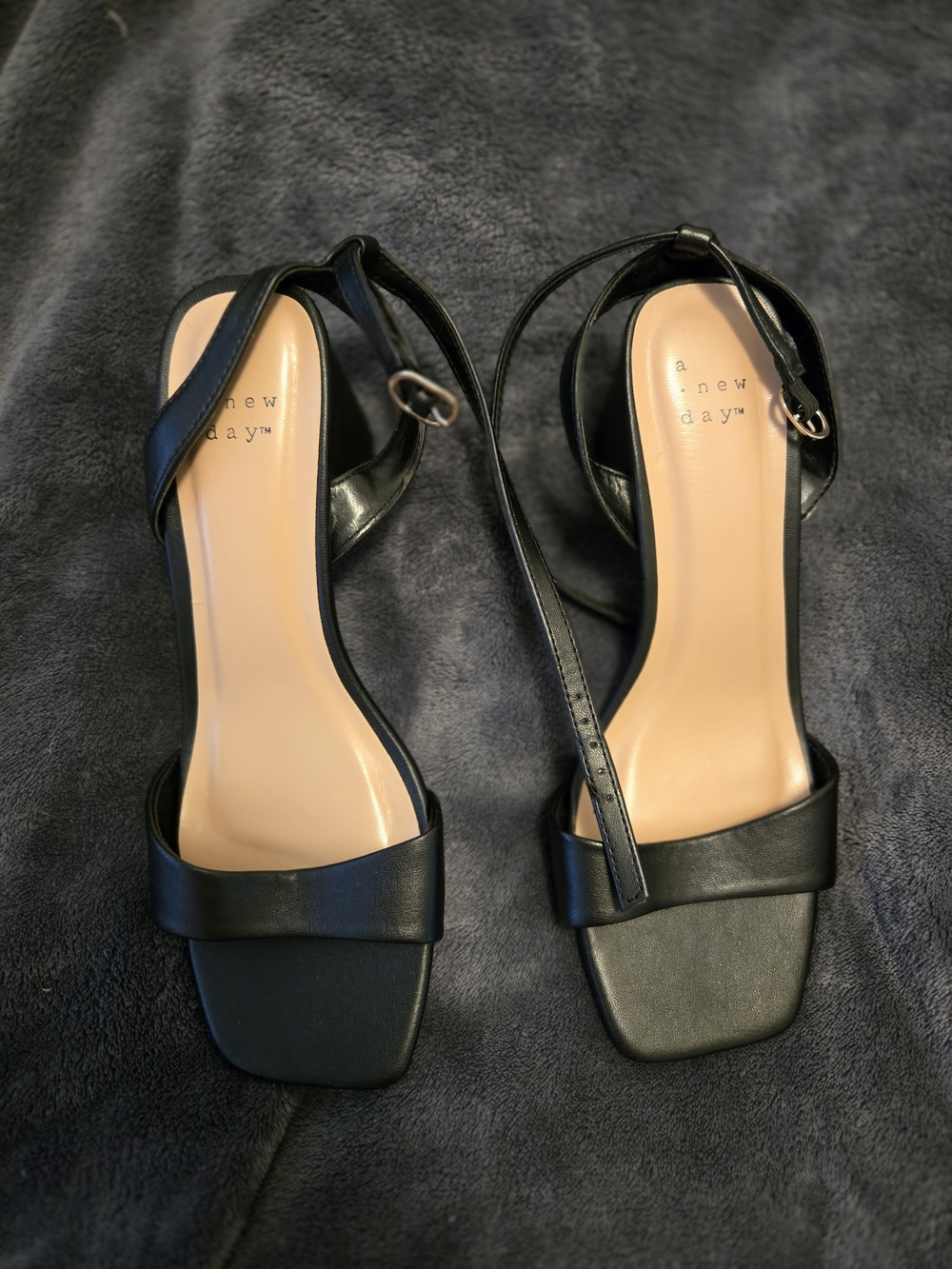 a new day Black Square-Toe Ankle-Strap Heels